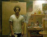Jacob Collins Canvas Paintings - Self Portrait with canvas